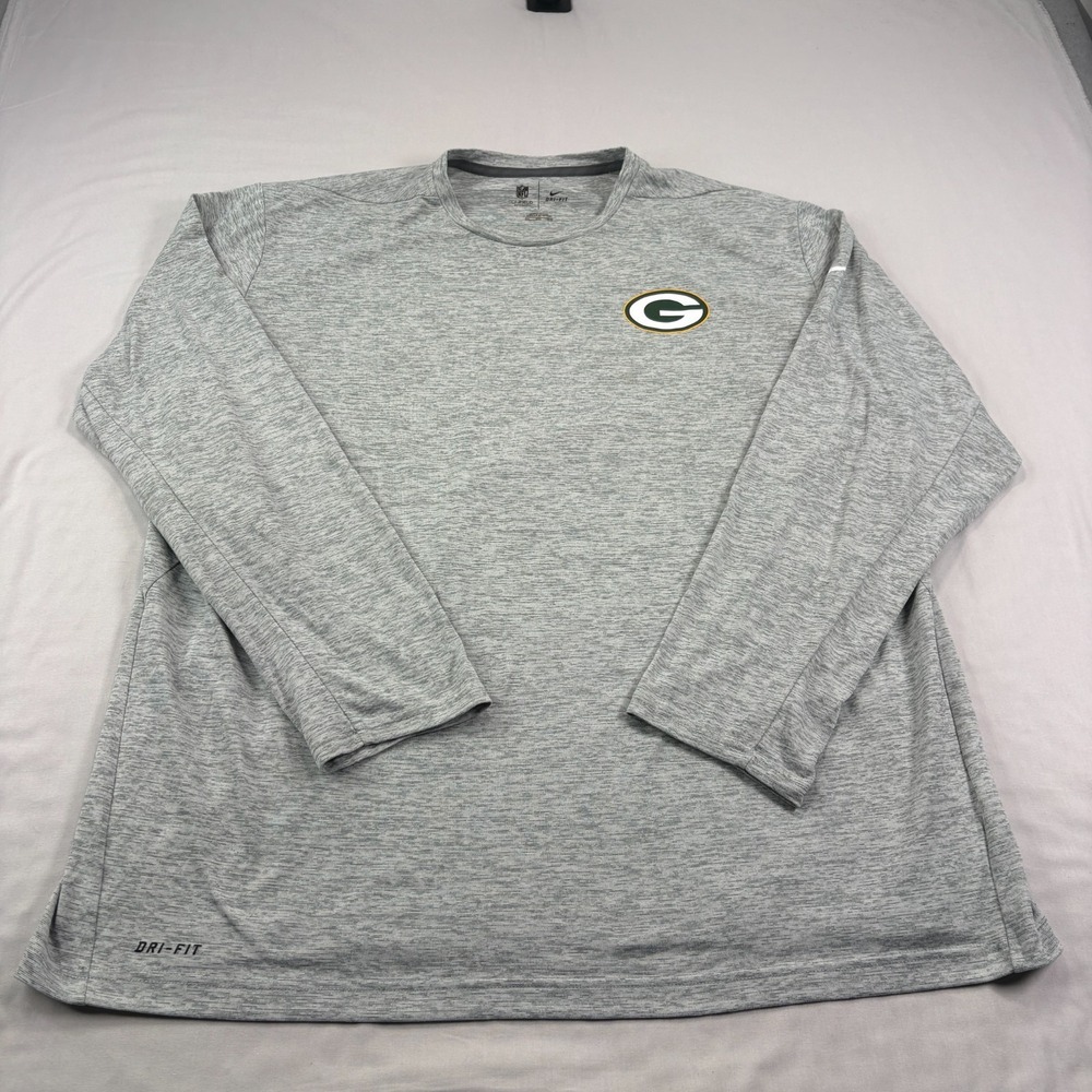 Green Bay Packers Shirt Mens 3XL Gray Nike Dri Fit Long Sleeve Practice NFL
